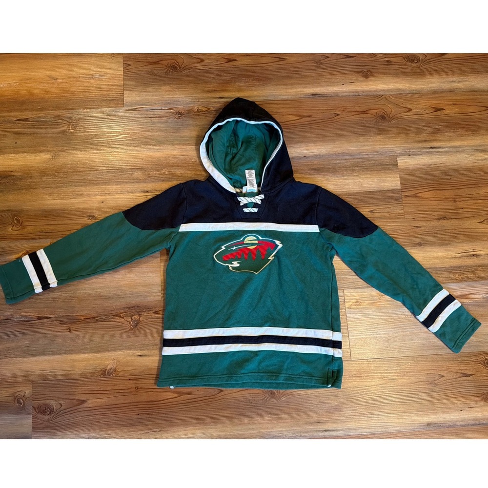NHL Minnesota Wild Youth Hoodie Green Black Lace Up Jersey Style Size L 14/16